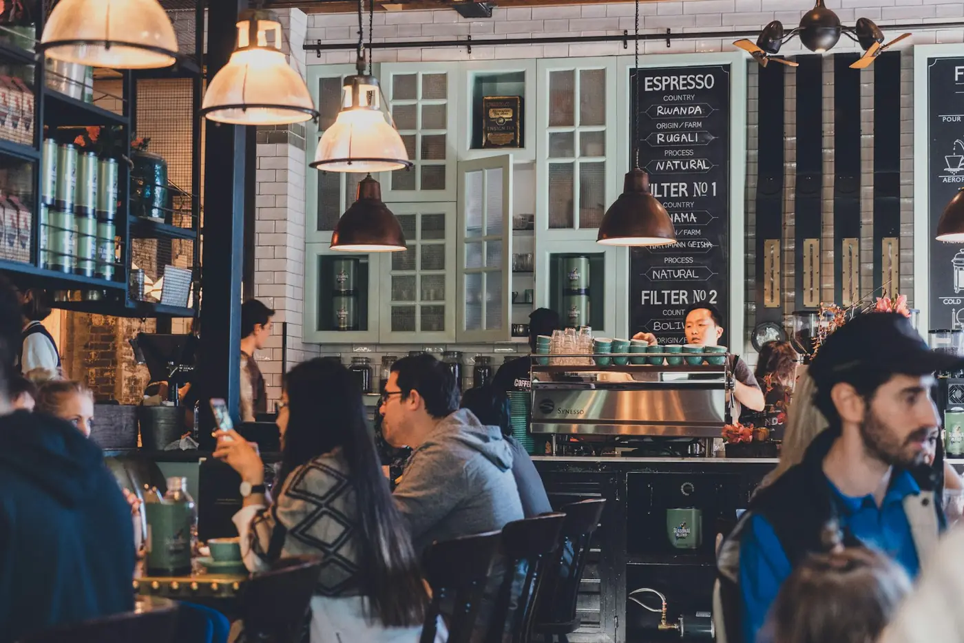 A busy café at lunchtime