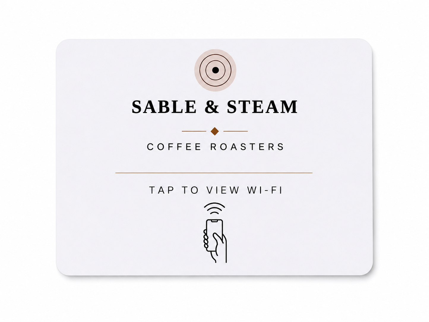 Sable & Steam Coffee Roasters Tap Card example — tap to view menu