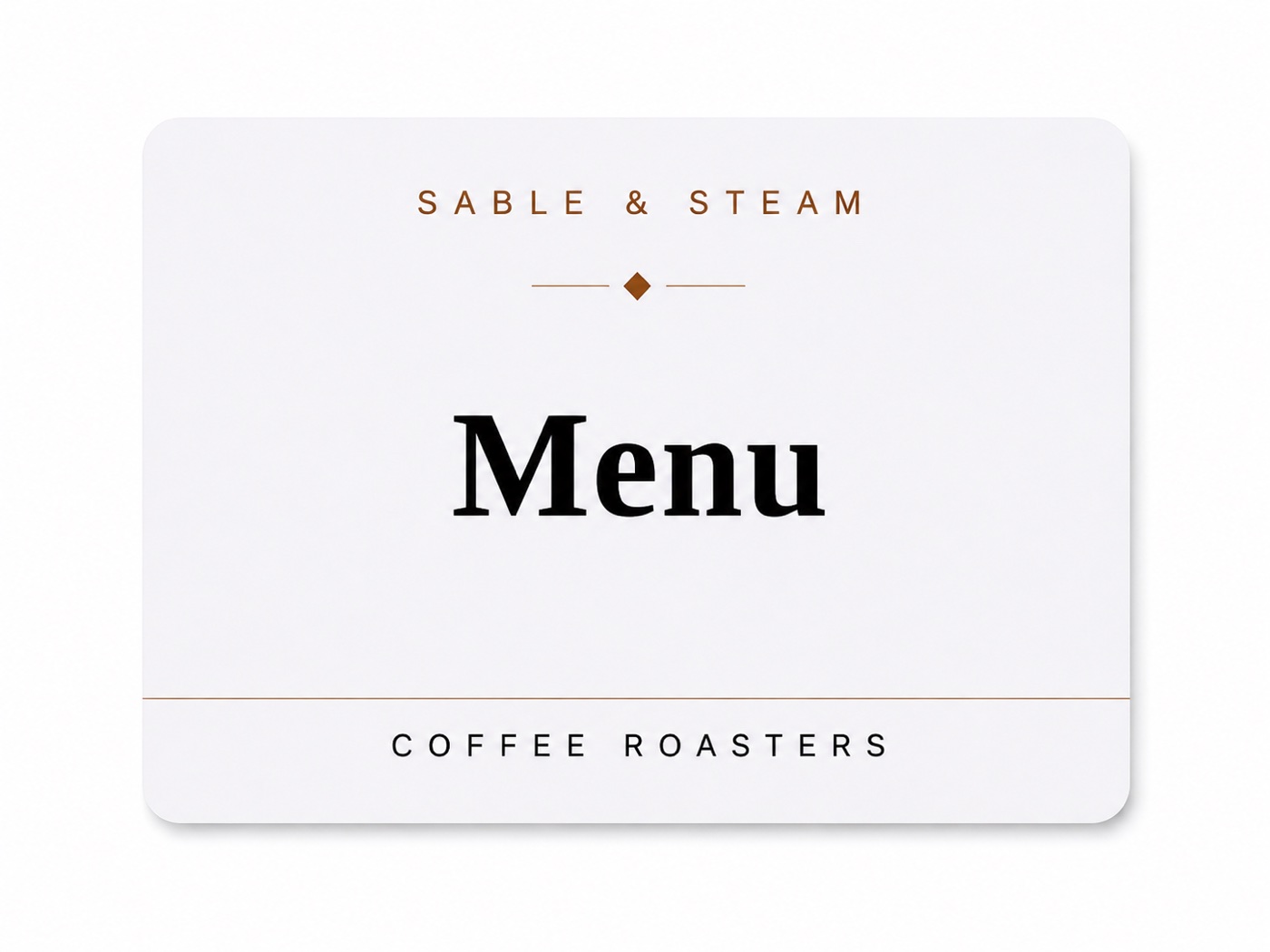 White NFC tap card printed for a coffee roaster reading Menu
